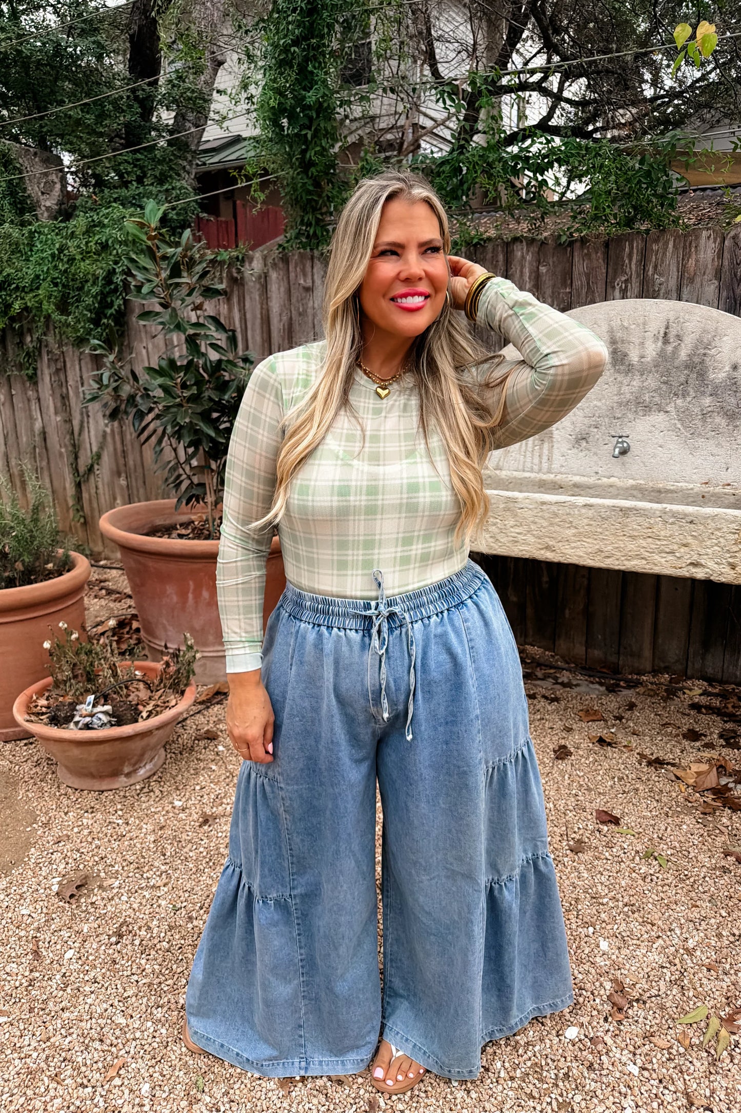 PLAID SOUTHERN CHARM DRESS IT UP MESH TOPS