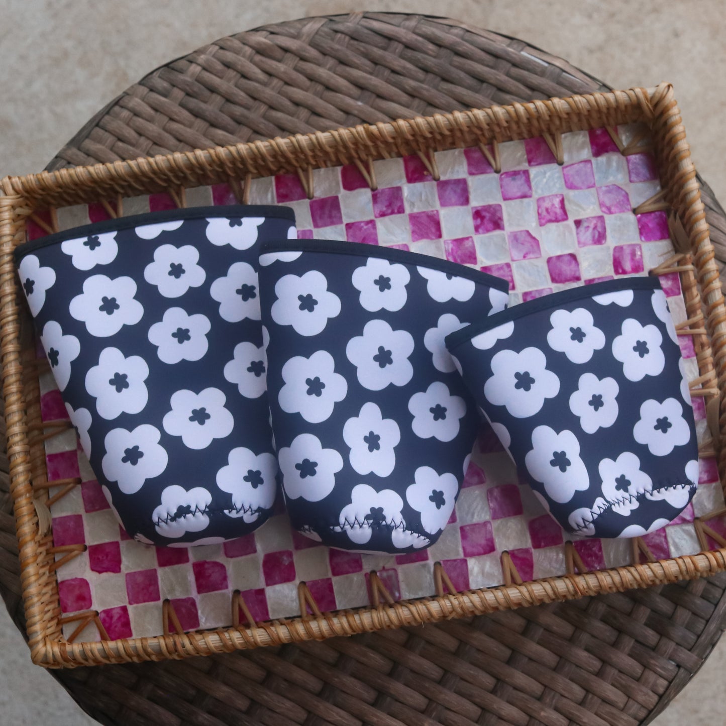 BLACK FLOWER COFFEE SLEEVE - 3 SIZES