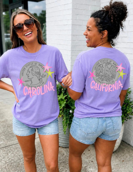 HEADS CAROLINA TAILS CALIFORNIA FRONT + BACK TEE